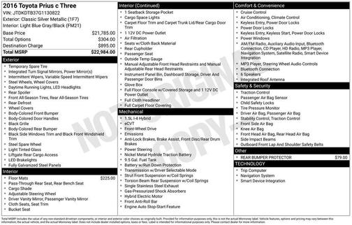 2016 Toyota Prius c Three