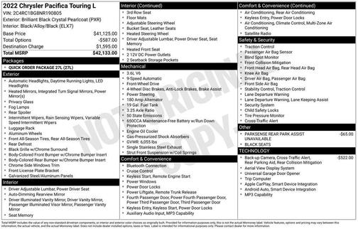 Brilliant Black Crystal Pearlcoat 2022 Chrysler Pacifica Touring L