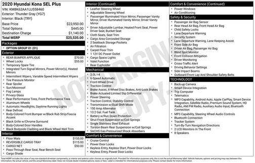 Thunder Gray 2020 Hyundai KONA SEL Plus