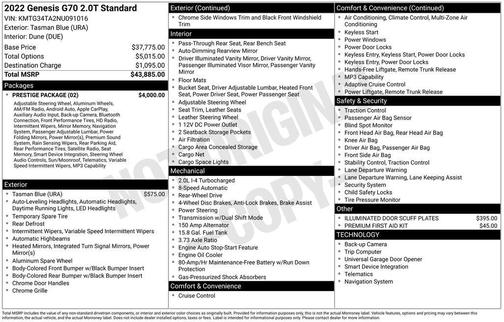 2022 Genesis G70 2.0T RWD