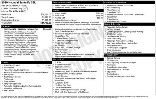 Machine Gray 2020 Hyundai SANTA FE SEL 2.4
