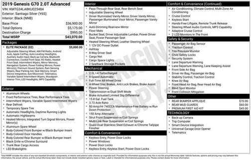 Silver 2019 Genesis G70 2.0T Advanced