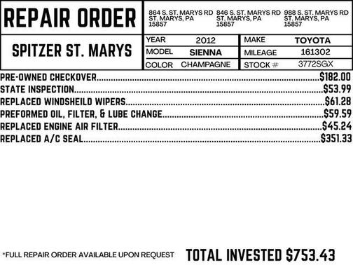 Sandy Beach Metallic 2012 Toyota Sienna Base