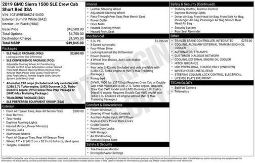 Summit White 2019 GMC Sierra 1500 SLE