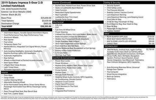 2019 Subaru Impreza 2.0i Limited