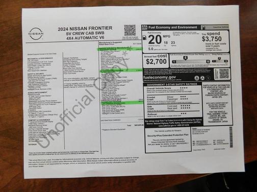 Black 2024 Nissan Frontier SV