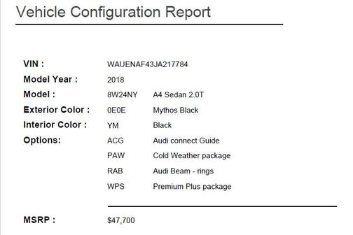 Black Metallic 2018 Audi A4 2.0T Premium Plus