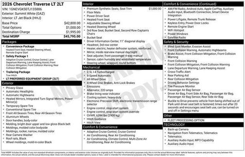 Summit White 2026 Chevrolet Traverse LT