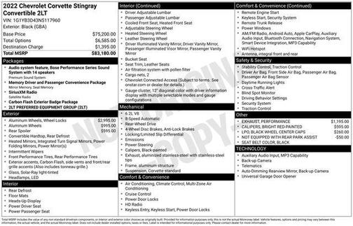 Black 2022 Chevrolet Corvette Stingray w/2LT