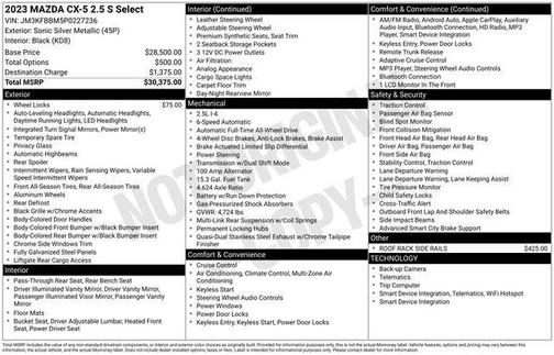 Sonic Silver Metallic 2023 Mazda CX-5 2.5 S Select Package