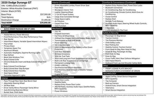 White Knuckle Clearcoat 2020 Dodge Durango GT AWD