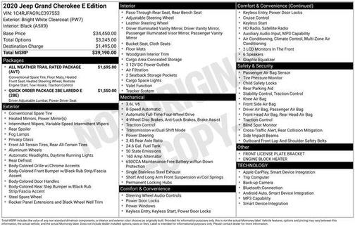 Bright White Clearcoat 2020 Jeep Grand Cherokee Laredo