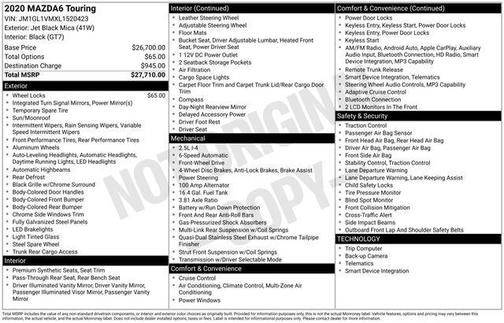 Jet Black Mica 2020 Mazda Mazda6 Touring