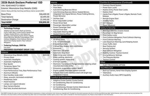Moonstone Gray Metallic 2026 Buick Enclave Preferred FWD