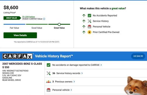 2007 Mercedes-Benz S-Class S 550 Sedan 4D