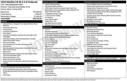 Gray 2025 Mazda CX-50 2.5 S Preferred Package