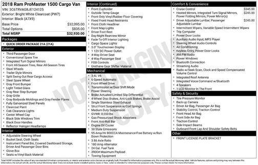 2018 RAM ProMaster 1500 Low Roof