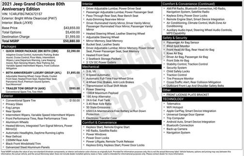 2021 Jeep Grand Cherokee 80th Anniversary 4X4