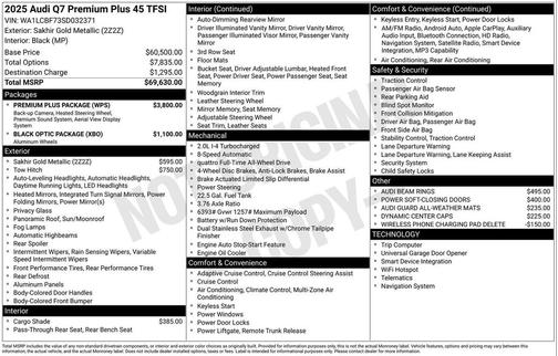Sakhir Gold Metallic 2025 Audi Q7 45 Premium Plus