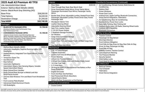Mythos Black Metallic 2025 Audi A3 Premium