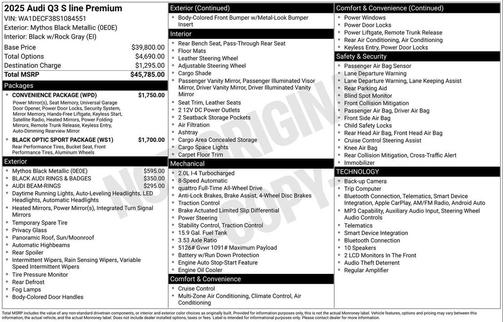 Mythos Black Metallic 2025 Audi Q3 Premium 45 TFSI S line quattro Tiptronic