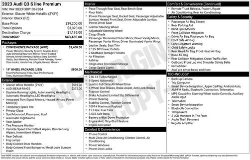 Glacier White Metallic 2023 Audi Q3 Premium 45 TFSI S line quattro Tiptronic