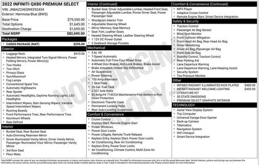 2022 INFINITI QX80 PREMIUM SELECT AWD