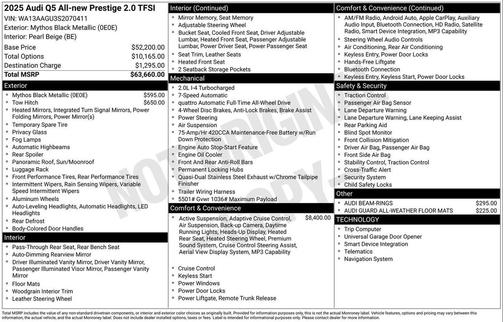 Black Metallic 2025 Audi Q5 Prestige TFSI quattro S tronic