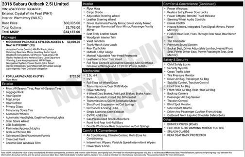 2016 Subaru Outback 2.5i Limited