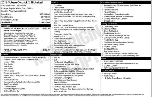 2016 Subaru Outback 2.5i Limited