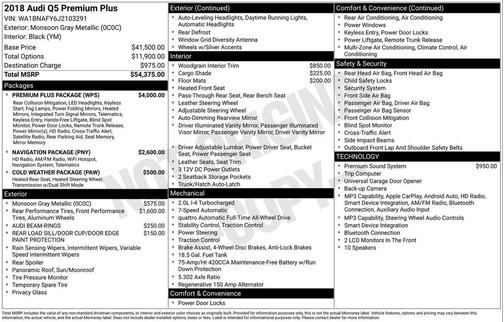 Monsoon Gray Metallic 2018 Audi Q5 2.0T Premium Plus