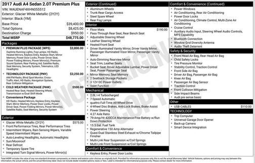 Glacier White 2017 Audi A4 2.0T Premium Plus