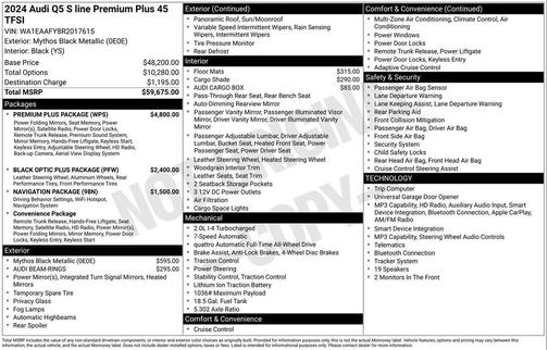 Mythos Black Metallic 2024 Audi Q5 45 S line Premium Plus