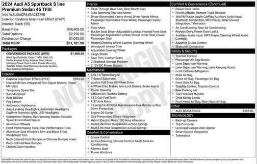 2024 Audi A5 Sportback 45 S Line Premium