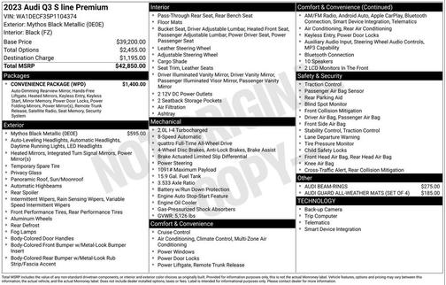 Mythos Black Metallic 2023 Audi Q3 Premium 45 TFSI S line quattro Tiptronic