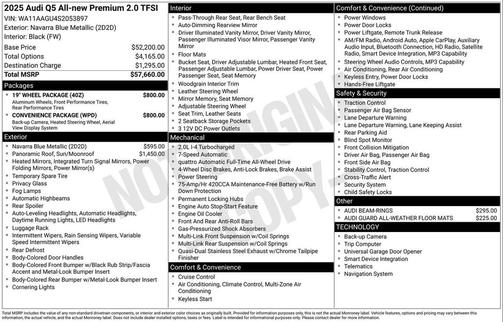 Navarra Blue Metallic 2025 Audi Q5 Premium TFSI quattro S tronic