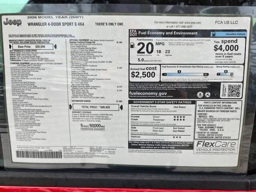 Firecracker Red Clearcoat 2026 Jeep Wrangler Sport