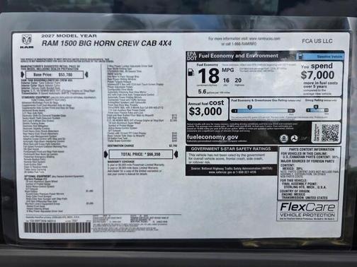 TANK 2027 RAM 1500 Big Horn/Lone Star