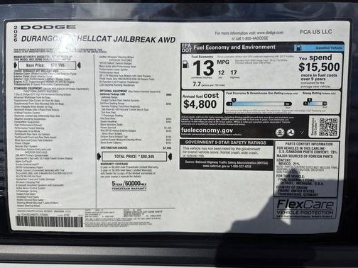 White Knuckle Clearcoat 2026 Dodge Durango SRT Hellcat