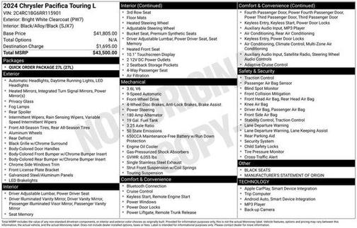 Bright White Clearcoat 2024 Chrysler Pacifica Touring-L