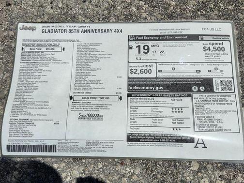 Black Clearcoat 2026 Jeep Gladiator 85th Anniversary Edition