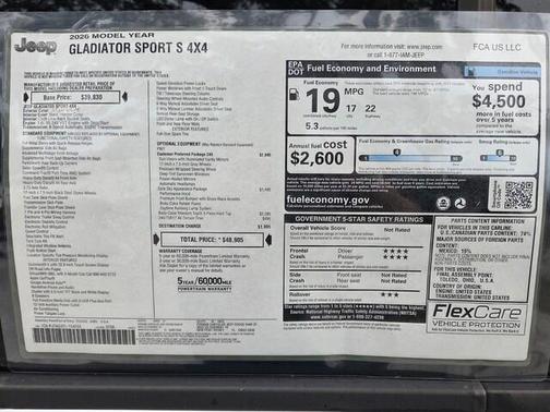 Bright White Clearcoat 2026 Jeep Gladiator Sport