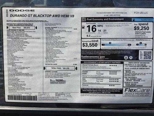 DB Black Crystal Clearcoat 2026 Dodge Durango GT Plus HEMI V8