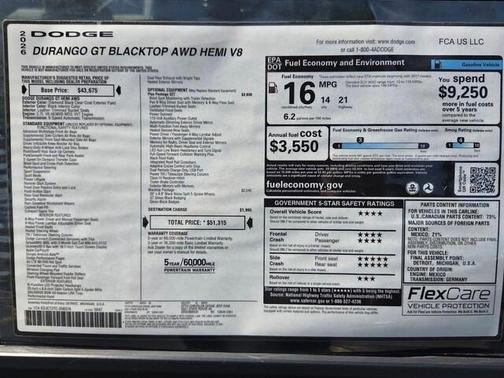 DB Black Crystal Clearcoat 2026 Dodge Durango GT Plus HEMI V8