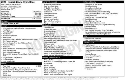 Black 2026 Hyundai SONATA Hybrid Blue