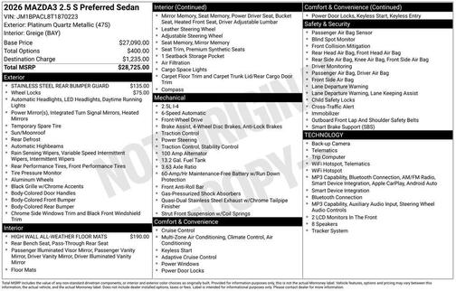 Platinum Quartz Metallic 2026 Mazda Mazda3 FWD w/Preferred Package