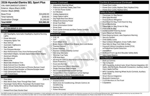 Black 2026 Hyundai ELANTRA SEL Sport