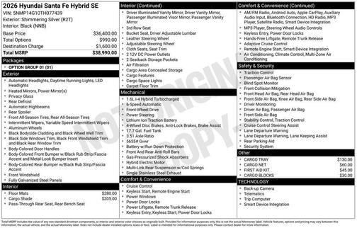 Shimmering Silver 2026 Hyundai SANTA FE HEV SE