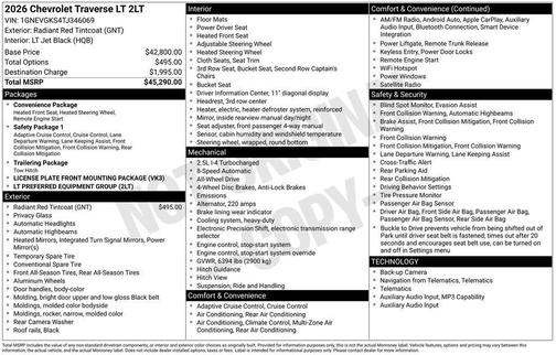 Radiant Red 2026 Chevrolet Traverse LT