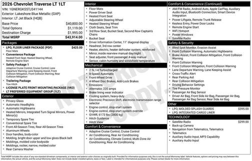 Lakeshore Blue Metallic 2026 Chevrolet Traverse LT